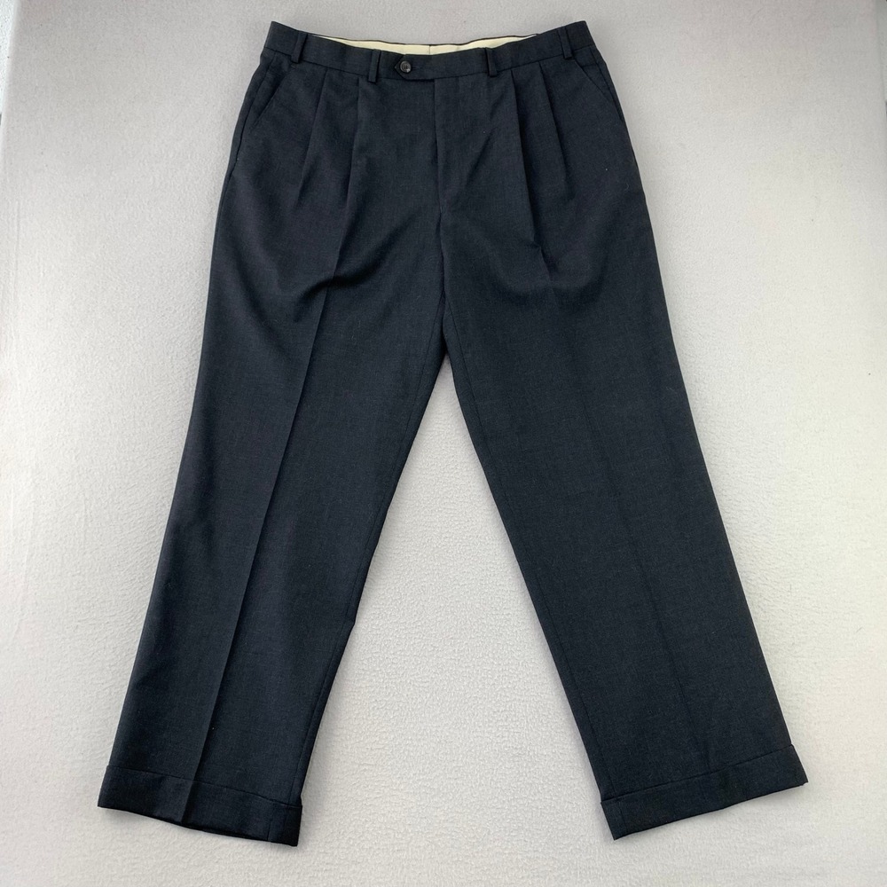 Michael Kors Wool Cashmere Double Pleated Pants Men 36x30 Gray Cuffed Trousers